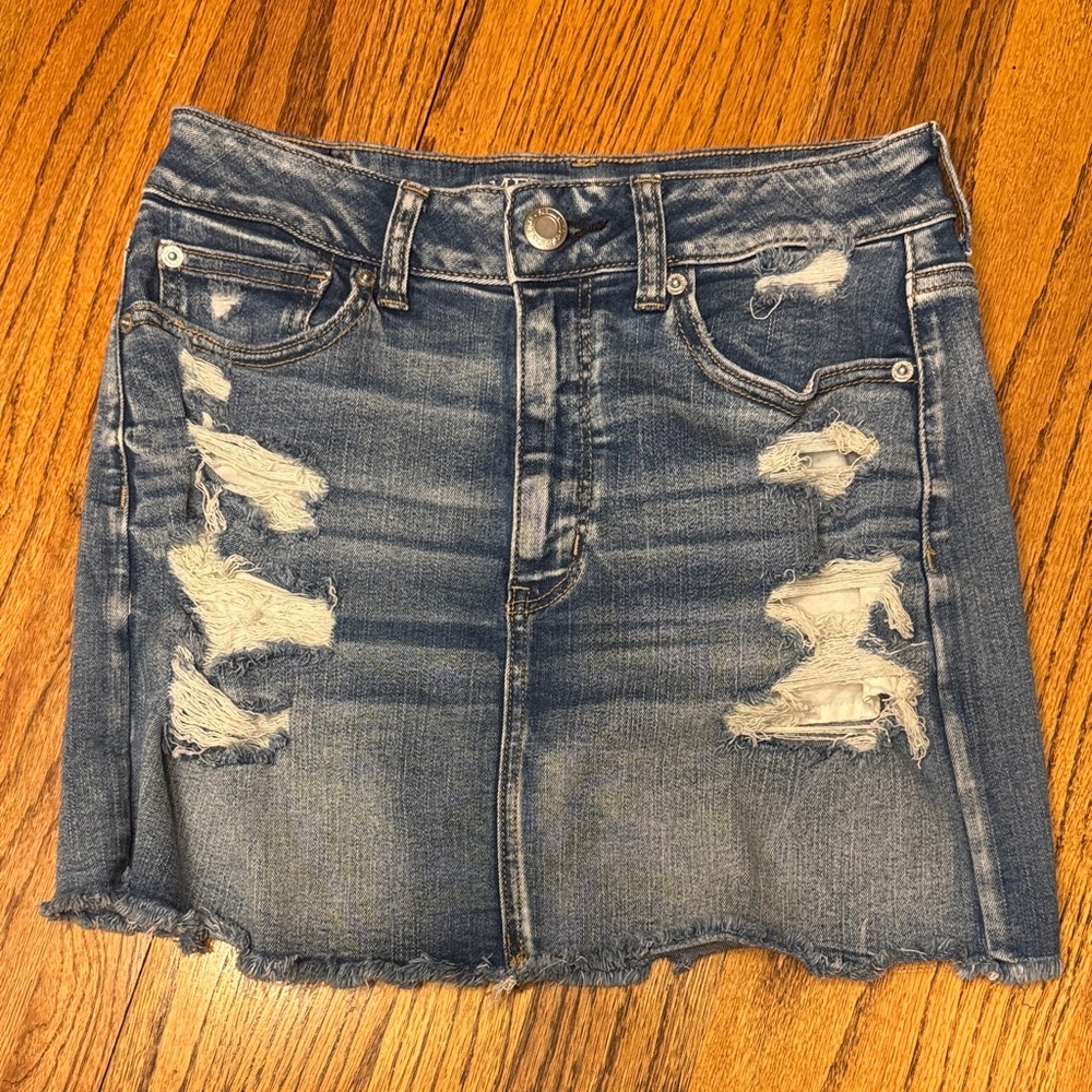American Eagle Outfitters Blue Distressed Mini Skirt